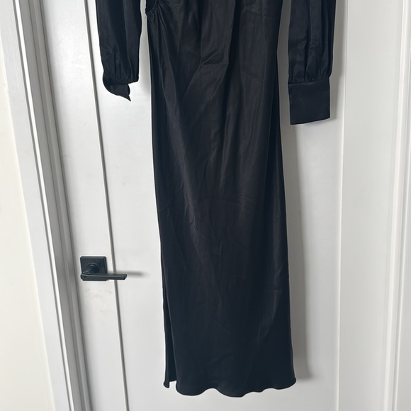 Rails Carmel Satin Crepe Long Puff Sleeve Side Cutout Midi Dress Black small - Picture 3 of 5